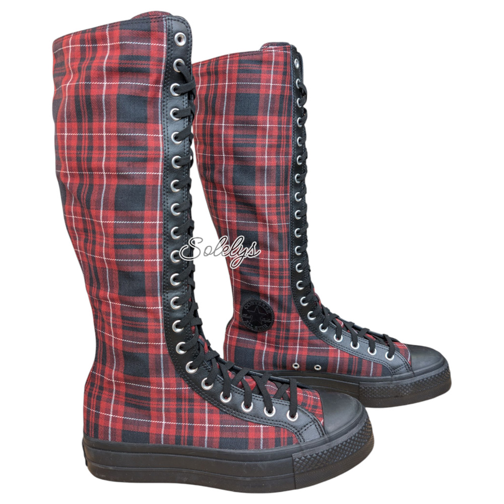 Converse XXHI Platform Lift Plaid Park Red Black Knee High Sneaker Bundle 5.5 - Picture 5 of 10